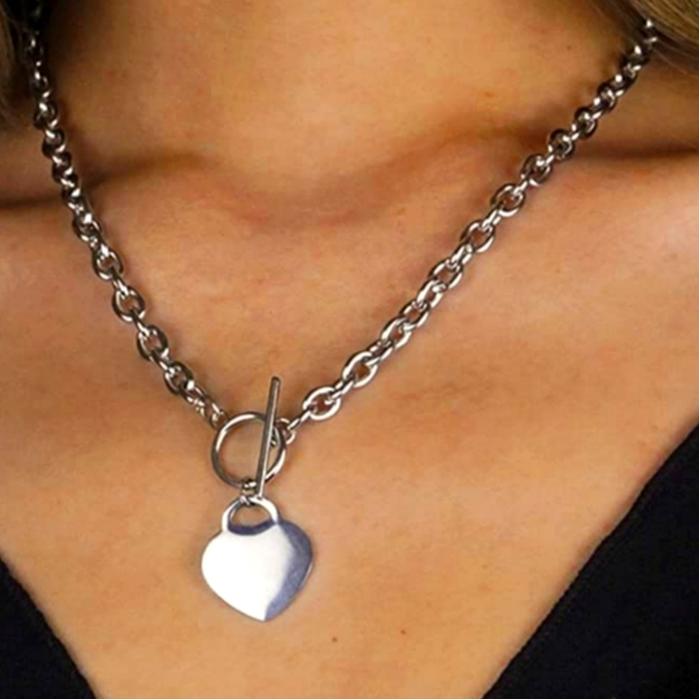 New heart stainless steel silver necklace toggle closure approximately 20"
